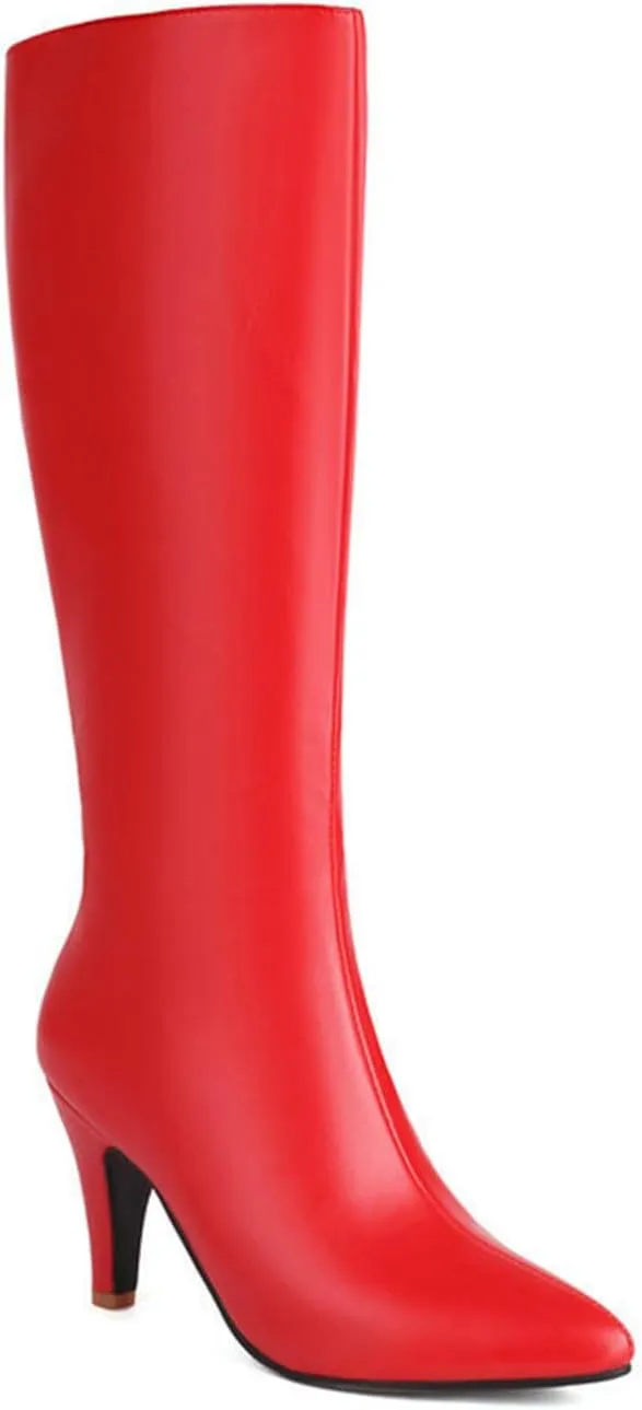 Pointed Toe Knee High Boots for Women Fashion Trendy Kitten Heel Boots Side Zipper Booties for Wedding Party Date Dress