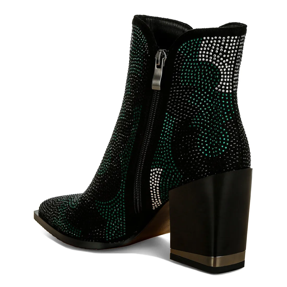 Rhinestones Embellished Block Heel Boots