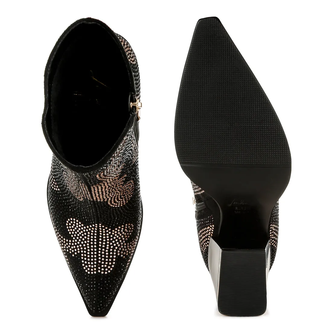 Rhinestones Embellished Block Heel Boots