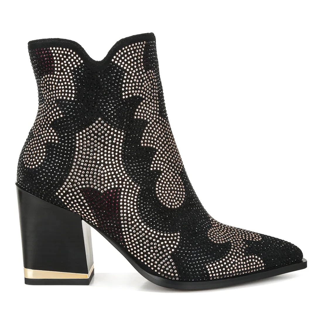 Rhinestones Embellished Block Heel Boots