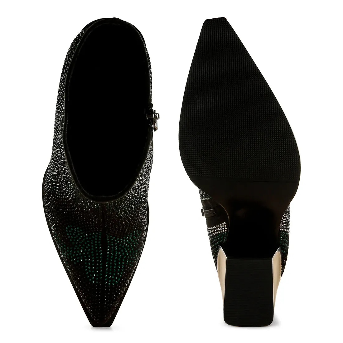 Rhinestones Embellished Block Heel Boots