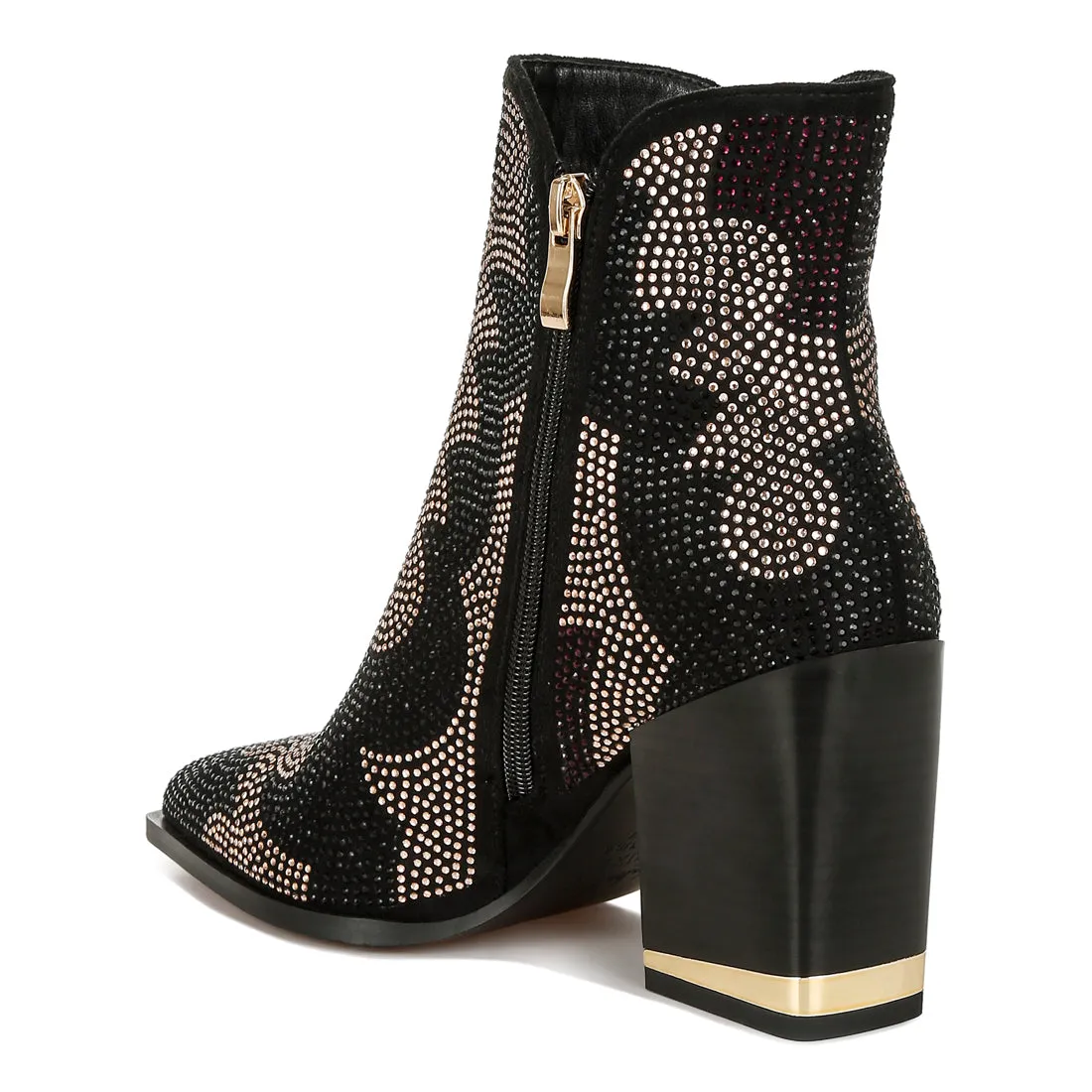 Rhinestones Embellished Block Heel Boots