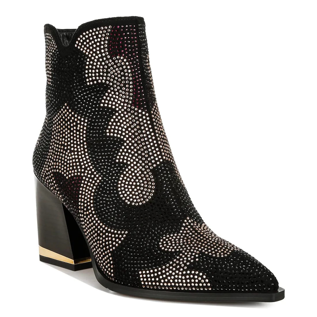 Rhinestones Embellished Block Heel Boots
