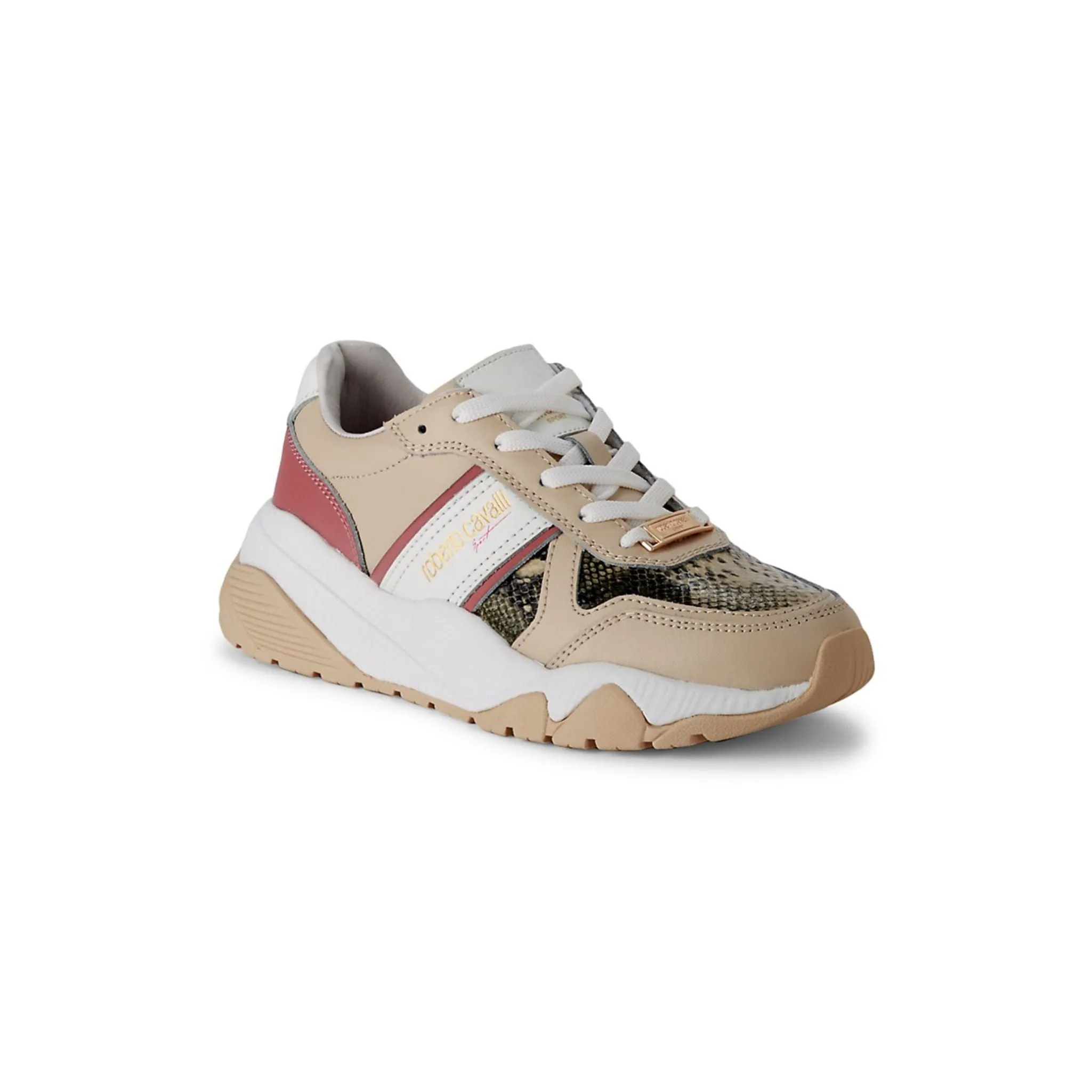 Roberto Cavalli Sport Chunky Mixed-Media Sneakers - White Pink