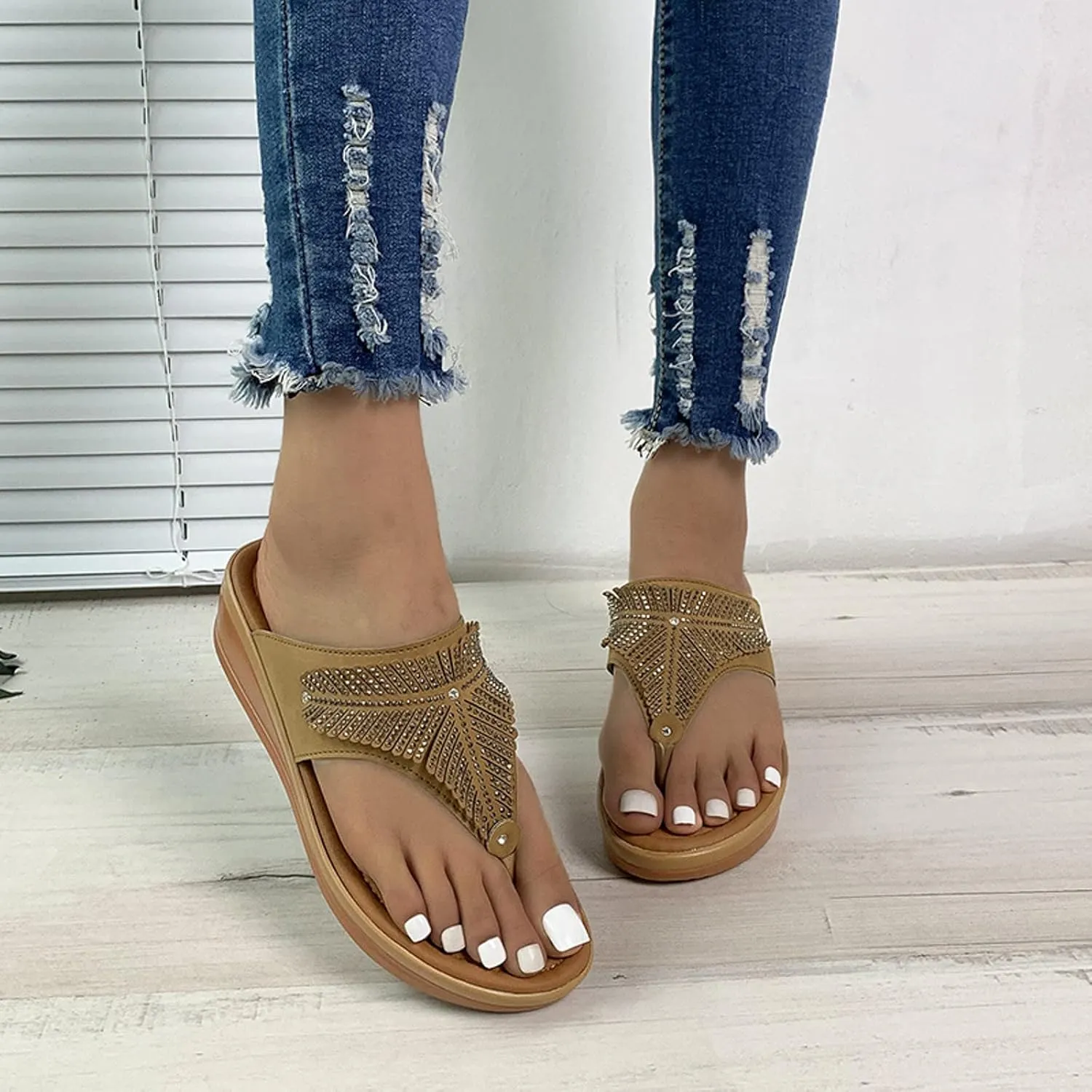 SBGMoSJ Slippers for Women Plantar Fasciitis Orthopedic Wedges for Women Comfortable Wedges for Women Soft High Heel Sandals for Women Comfortable Womens Flip Flops Gold Sandals Women