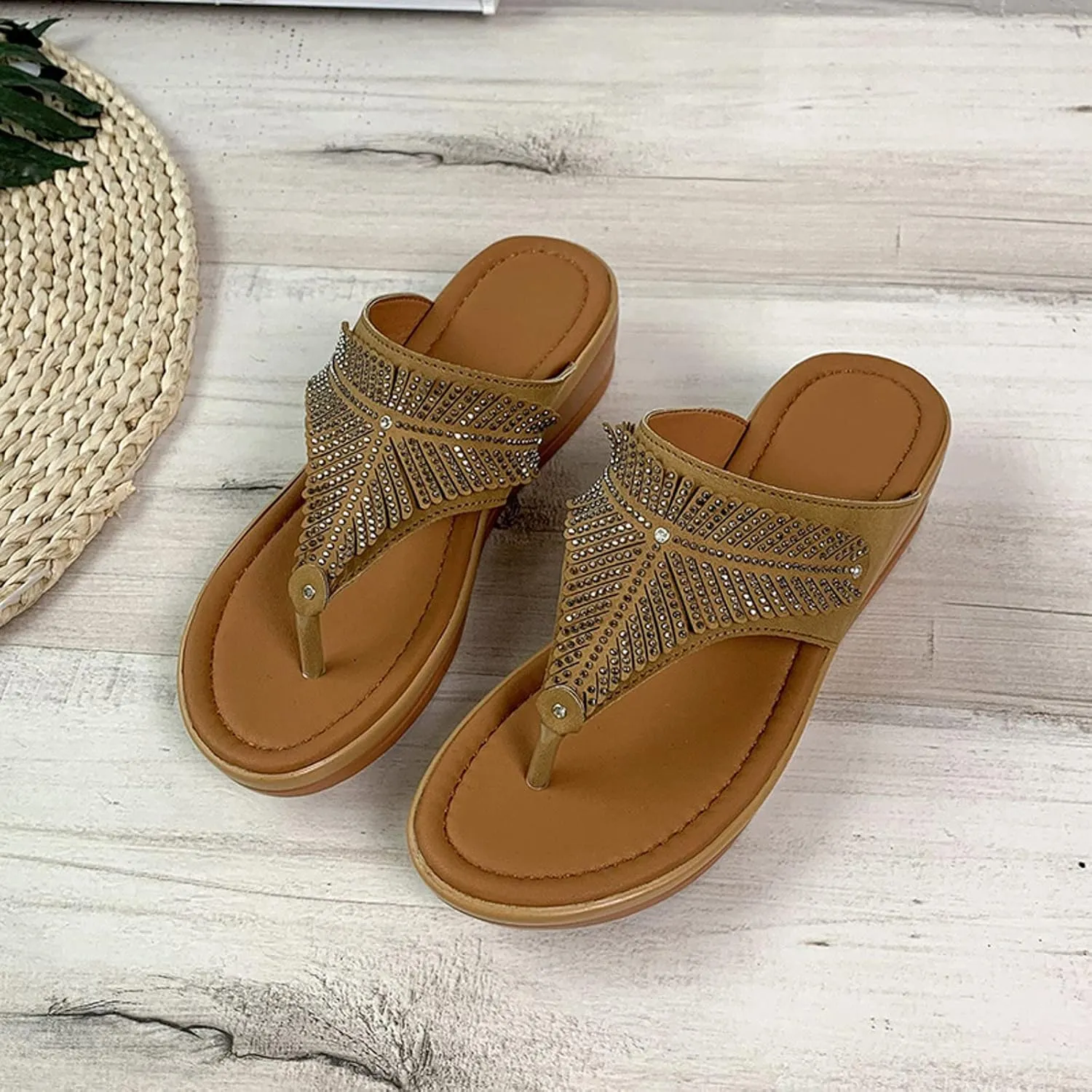 SBGMoSJ Slippers for Women Plantar Fasciitis Orthopedic Wedges for Women Comfortable Wedges for Women Soft High Heel Sandals for Women Comfortable Womens Flip Flops Gold Sandals Women