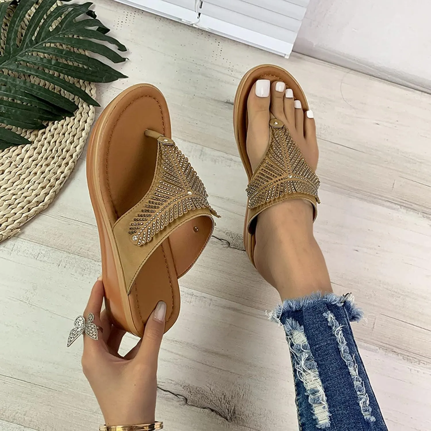 SBGMoSJ Slippers for Women Plantar Fasciitis Orthopedic Wedges for Women Comfortable Wedges for Women Soft High Heel Sandals for Women Comfortable Womens Flip Flops Gold Sandals Women