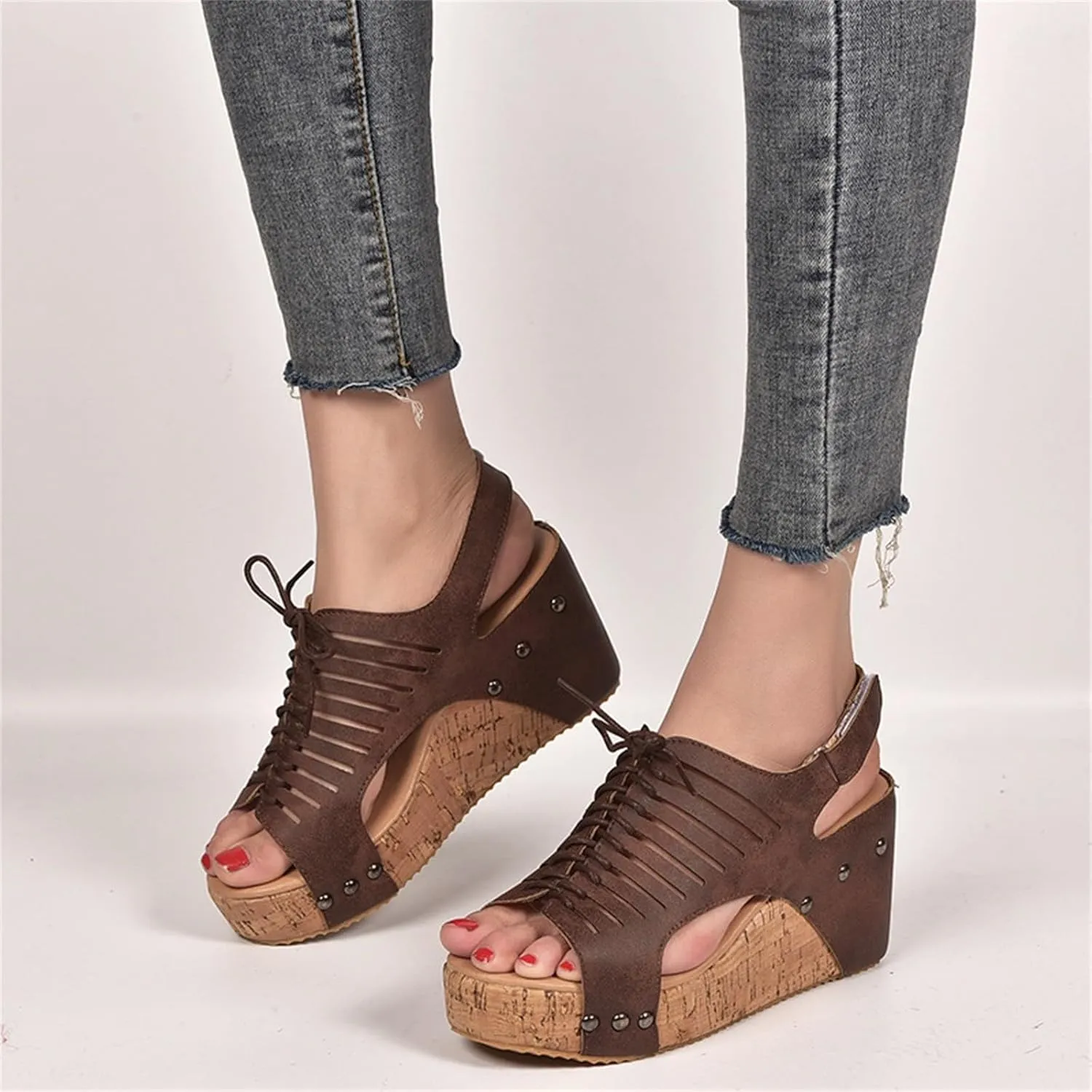 Summer Wedges for Women 2025 Ankle Strap Open Toe Comfortable Low Wedges Sandals Comfortable Walking Shoes