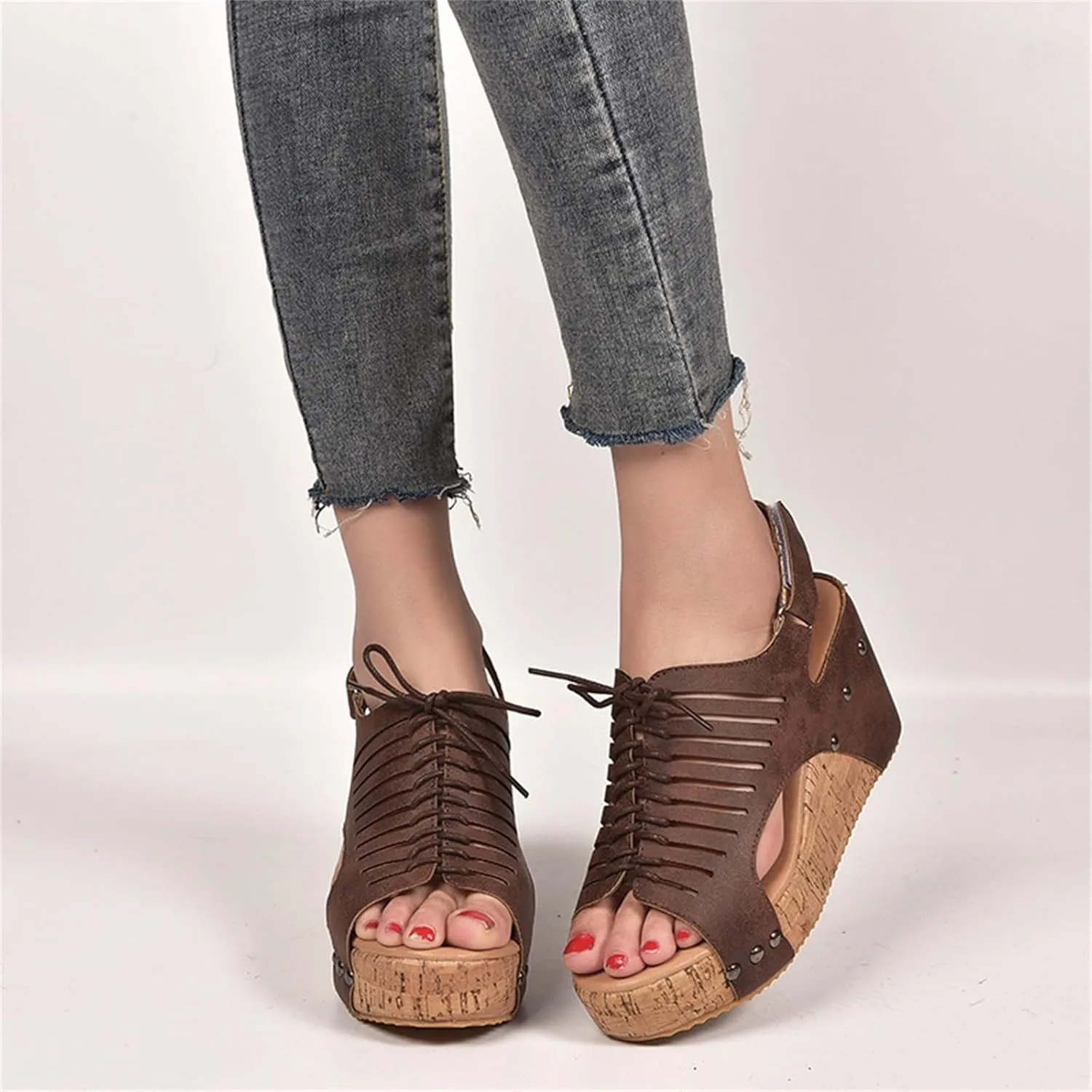 Summer Wedges for Women 2025 Ankle Strap Open Toe Comfortable Low Wedges Sandals Comfortable Walking Shoes