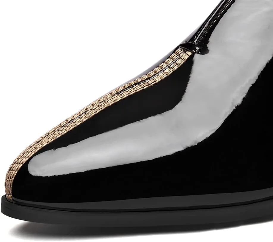 TinaCus Women's Patent Leather Pointed Toe Handmade Stitches Low Chunky Heels Stylish Loafer Shoes