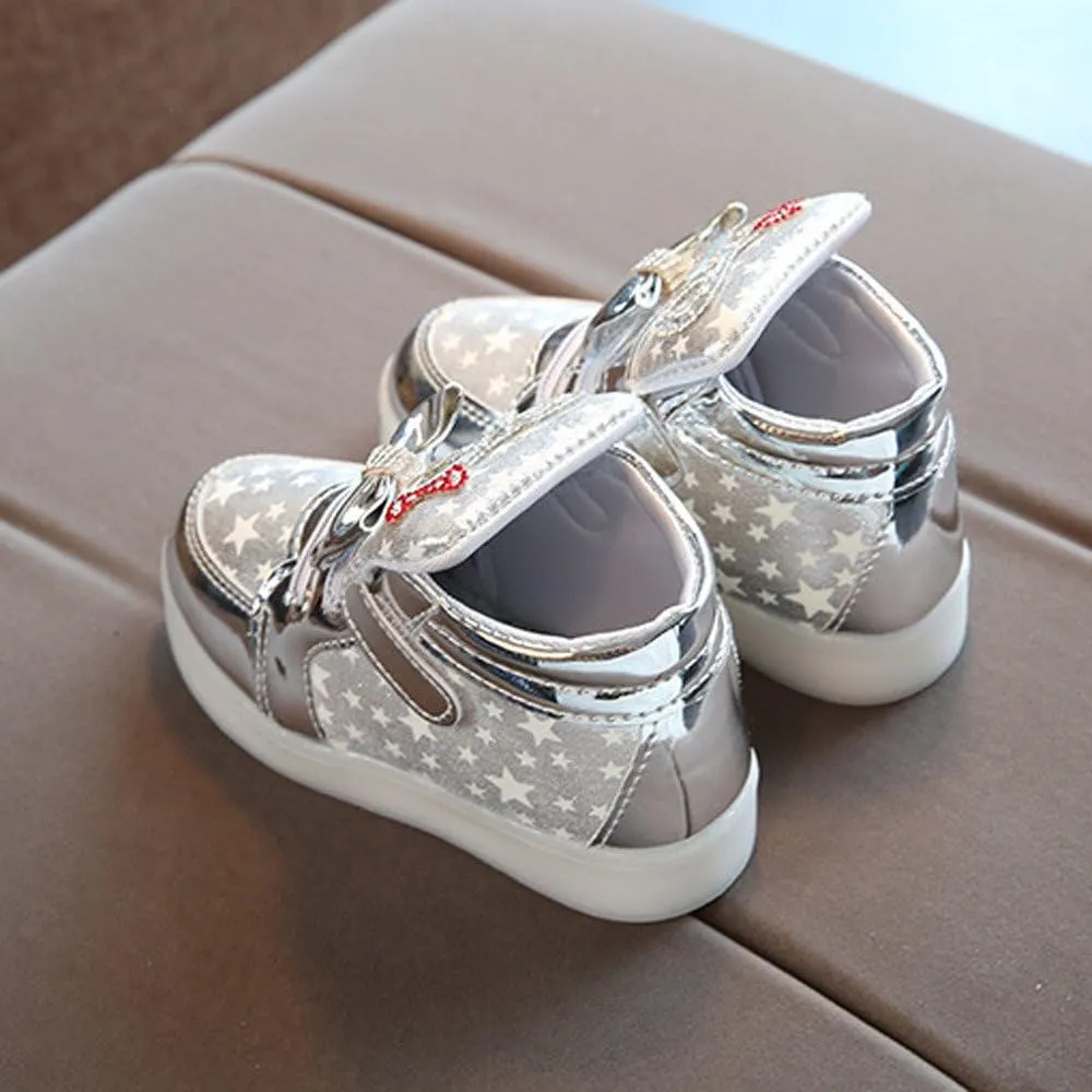 Toddler Light Up High Top Sneakers Boys Girls Fashion Star Bowknot Casual Colorful Luminous Sole Walking Shoes