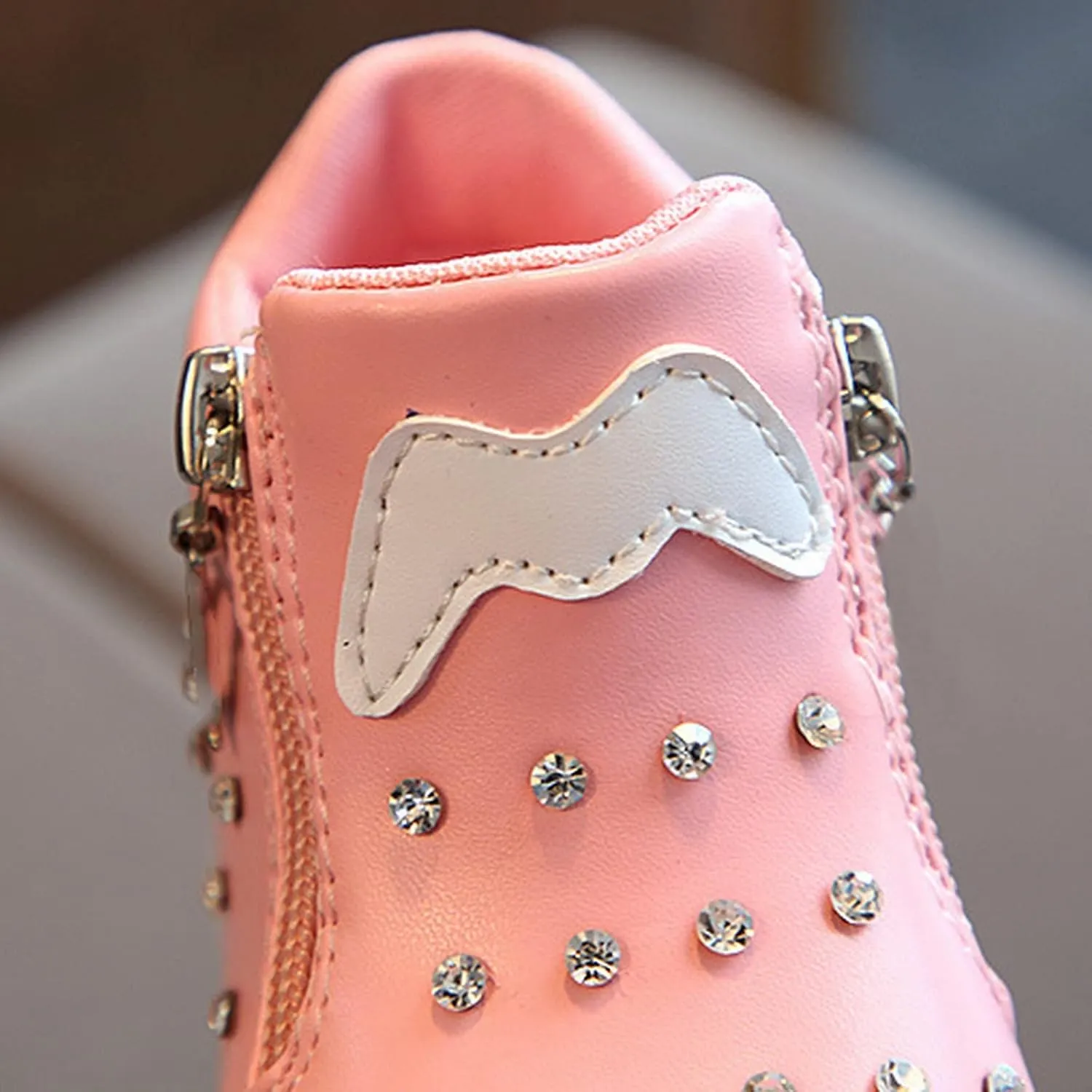Toddler Lights up Sneakers Pearl Glitter Flat Non Slip Running Sport Shoes Kids Baby Side Zipper First Walking Shoes