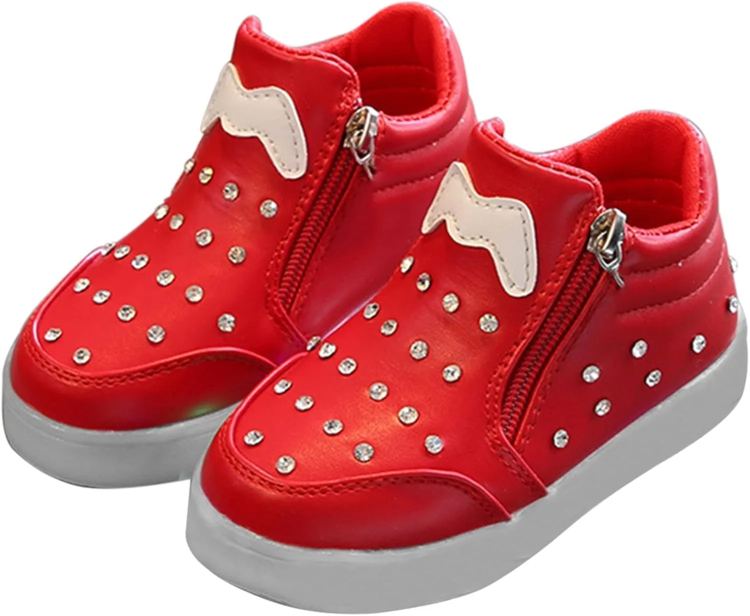 Toddler Lights up Sneakers Pearl Glitter Flat Non Slip Running Sport Shoes Kids Baby Side Zipper First Walking Shoes