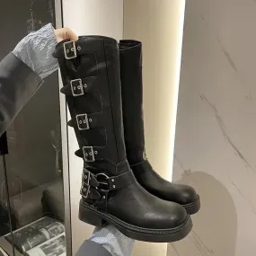 Trendy Knee High Studded Combat Boots