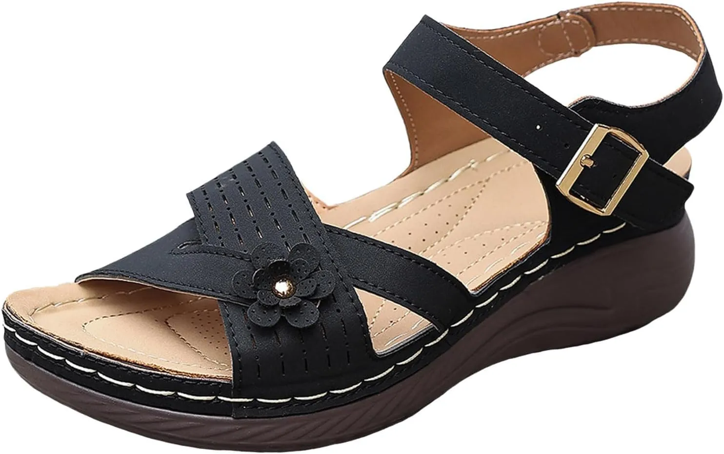 Women Comfortable Sandals Comfortable Wedge Platform Walking Sandals Orthopedic Arch Support Sandal Dressy Casual Open Toe Sandal with Adjustable Hook Loop