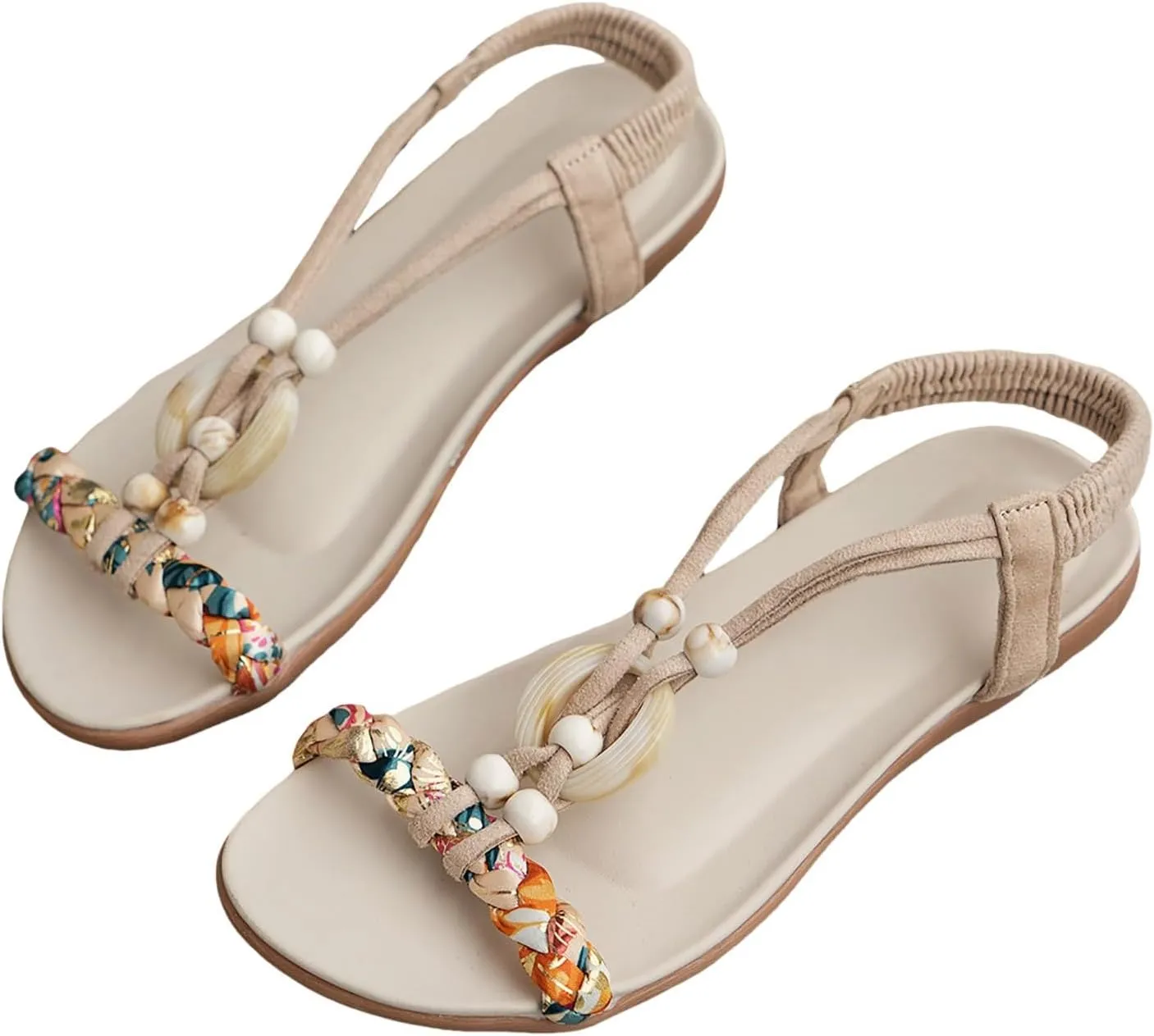 Women'S Dressy Comfortable Walking Summer Flat Sandals Open Toe Ankle Strap Flip Flops Bohemian Dressy Casual Summer Sandals Comfortable Elastic Ankle Strap Beach Shoes