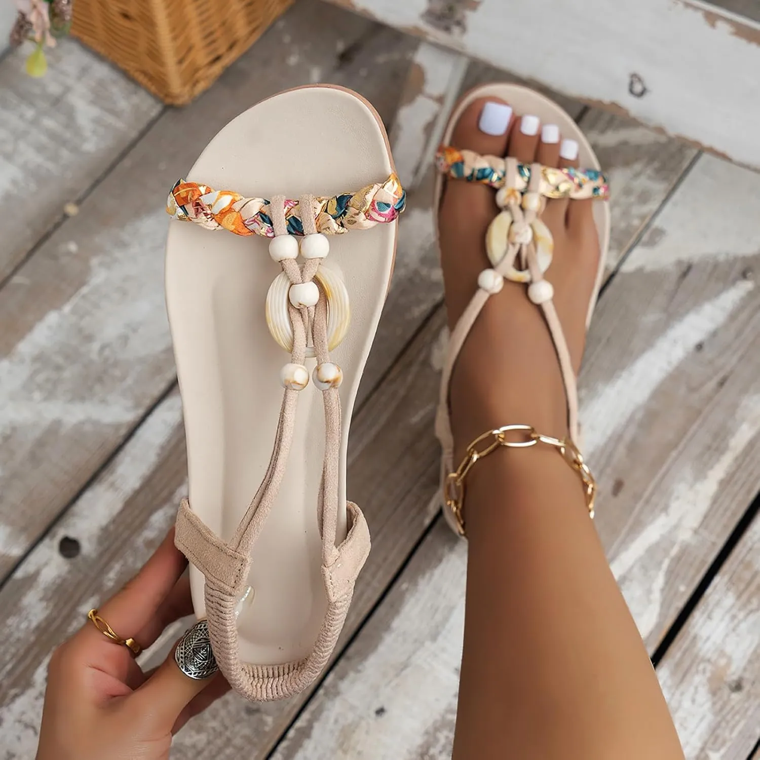 Women'S Dressy Comfortable Walking Summer Flat Sandals Open Toe Ankle Strap Flip Flops Bohemian Dressy Casual Summer Sandals Comfortable Elastic Ankle Strap Beach Shoes