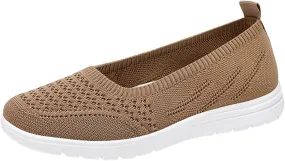 Womens Flats Slip On Go Summer Knit Walking Shoes Breathable Soft Mesh Loafers Athletic Ballet Flats Classic Dress Shoes