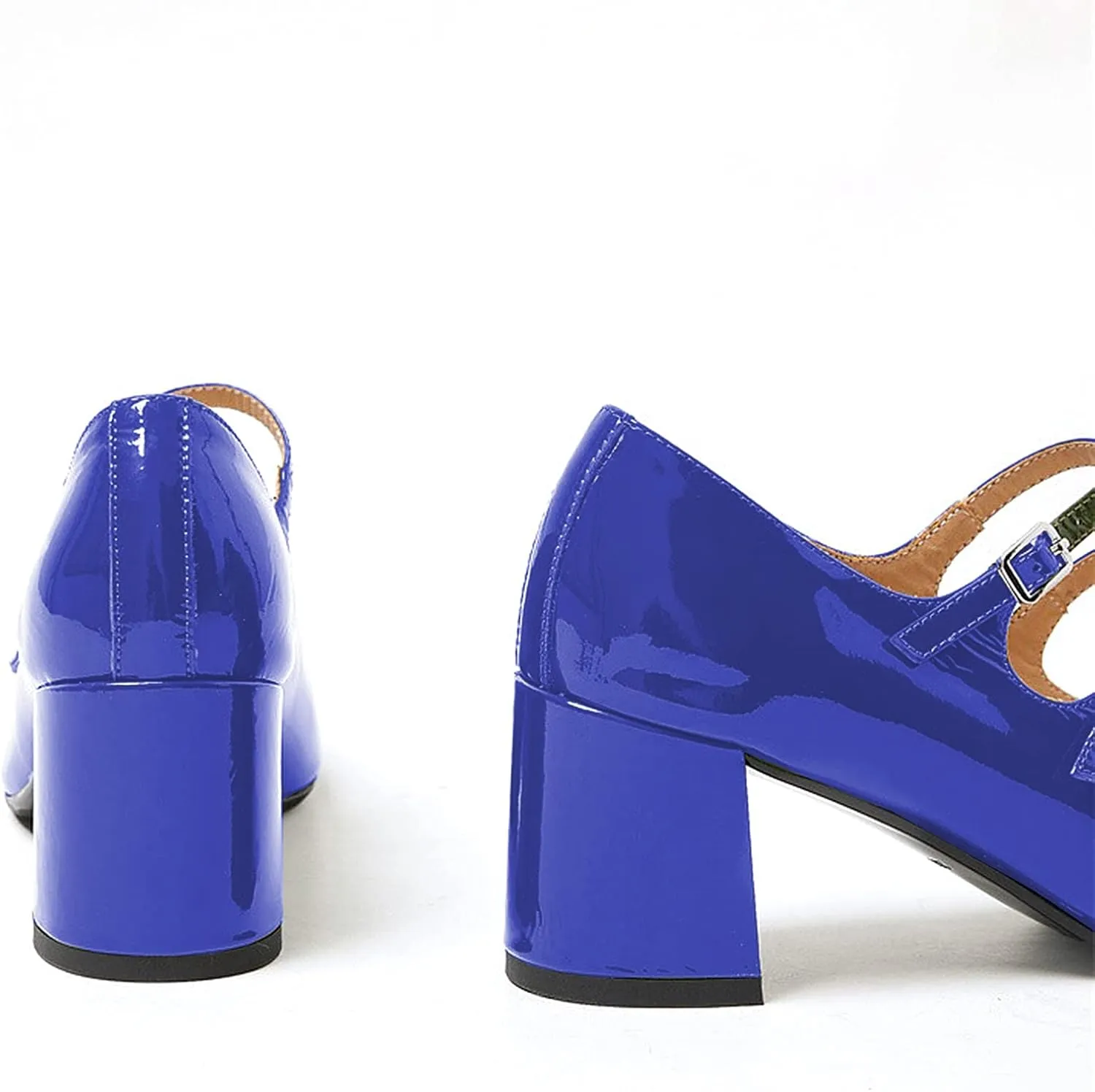 Women's Stylish Closed Round Toe Patent Leather Doubled Monk-Strap Vintage Low Chunky Heel Dress Mary Jane Pumps Shoes