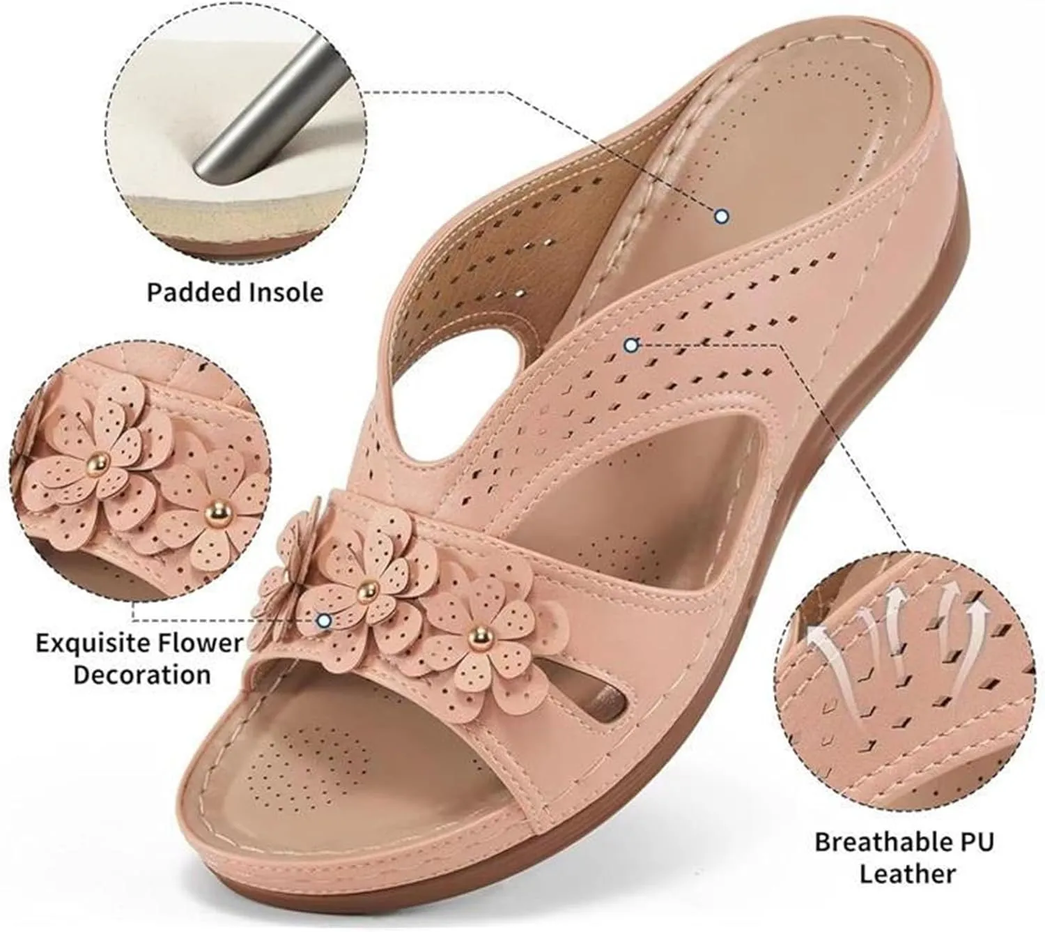 Women's Summer Sandals Wedge Slip On Comfortable Slides Footbed Shoes Dressy Summer Lightweight Platform Sandals Orthopedic Comfortable Open Toe Sandal